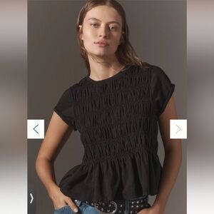 NWT Pilcro black Tabby Ruched Cap-Sleeve Tee by Pilcro